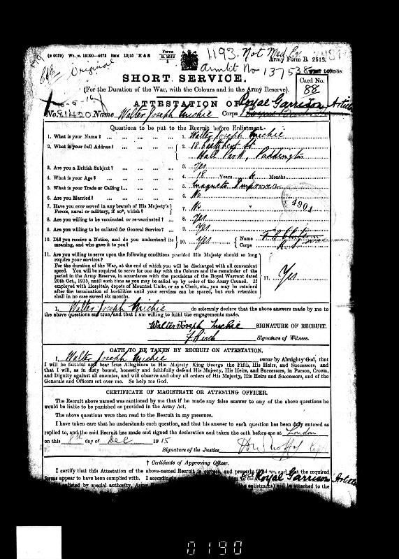 Michie (Walter Joseph) 1915 Military Record 2513